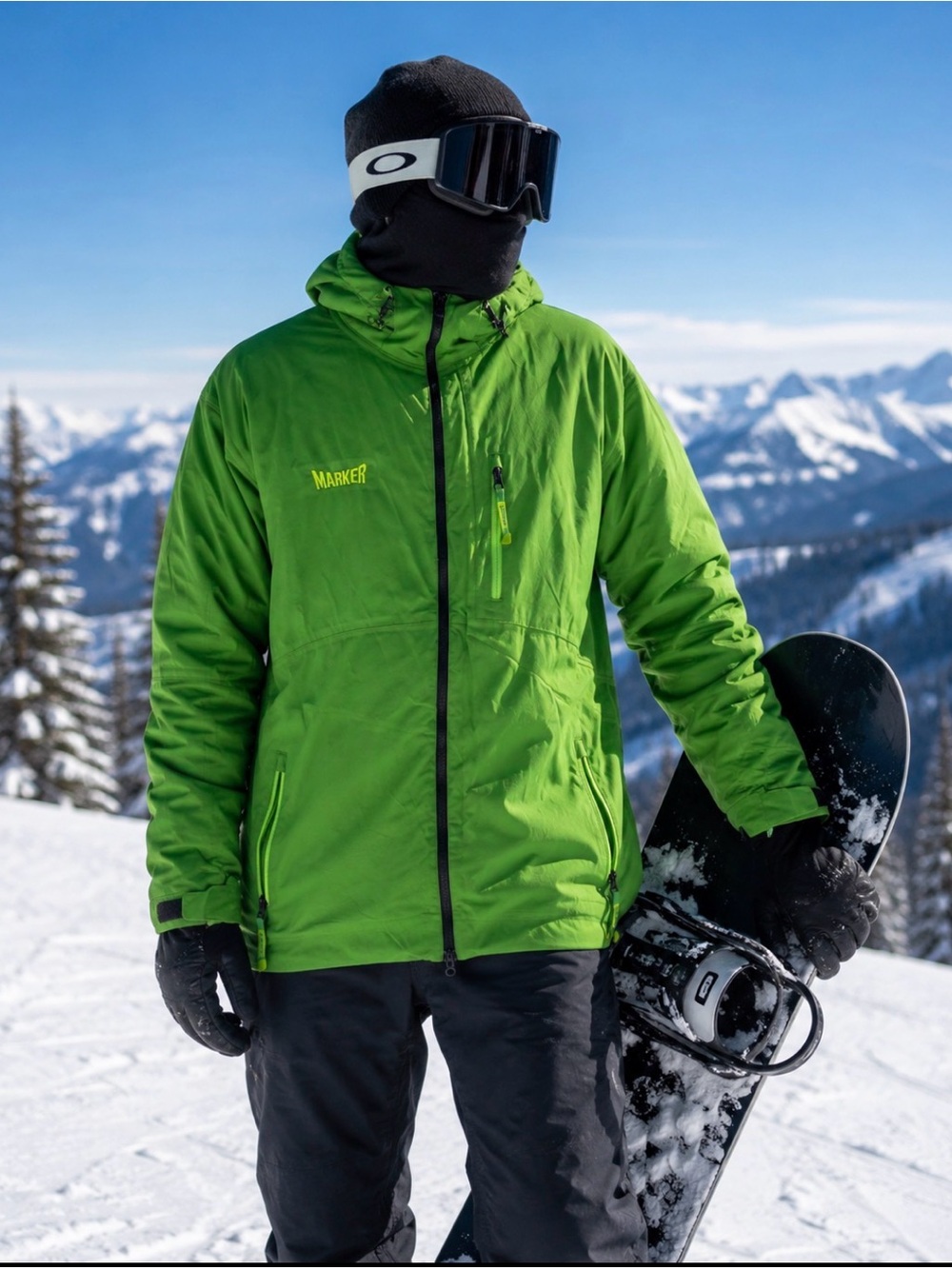 Rare Vintage Marker Men's XL Bright neon lime Green Hooded Ski Jacket Brat Y2K